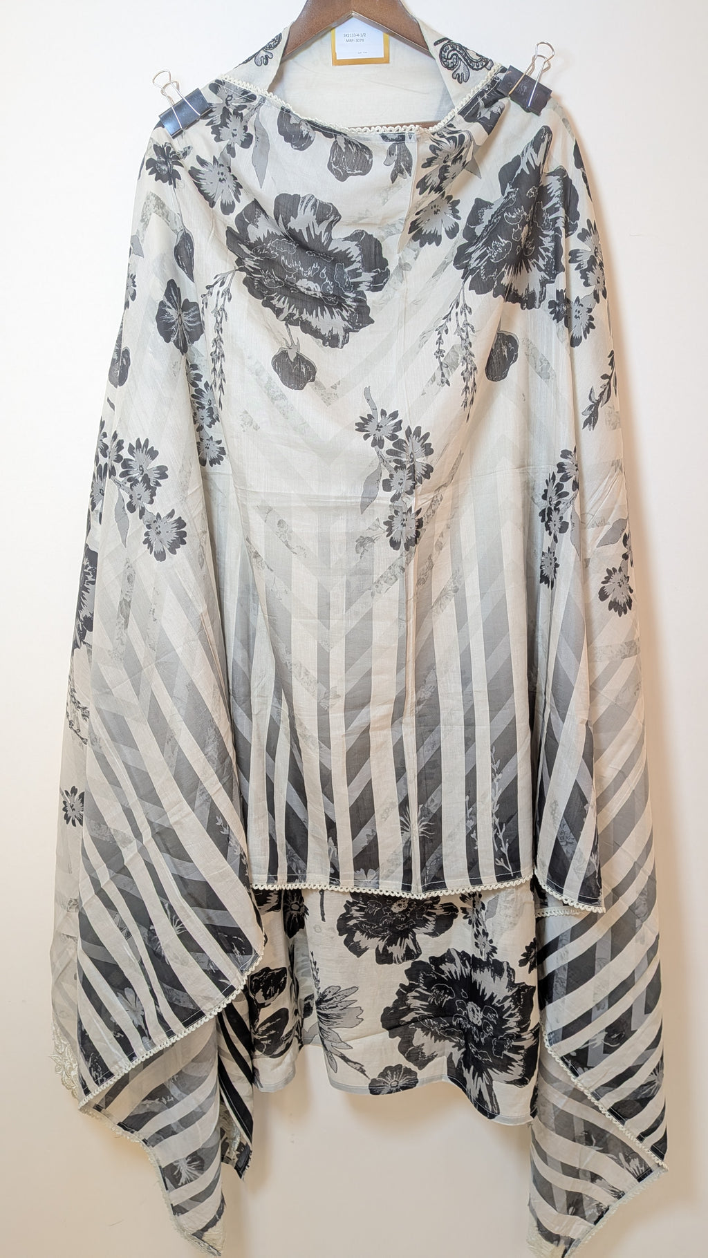 Floral Print Black and White Unstitched Suit on Pure Mul Cotton
