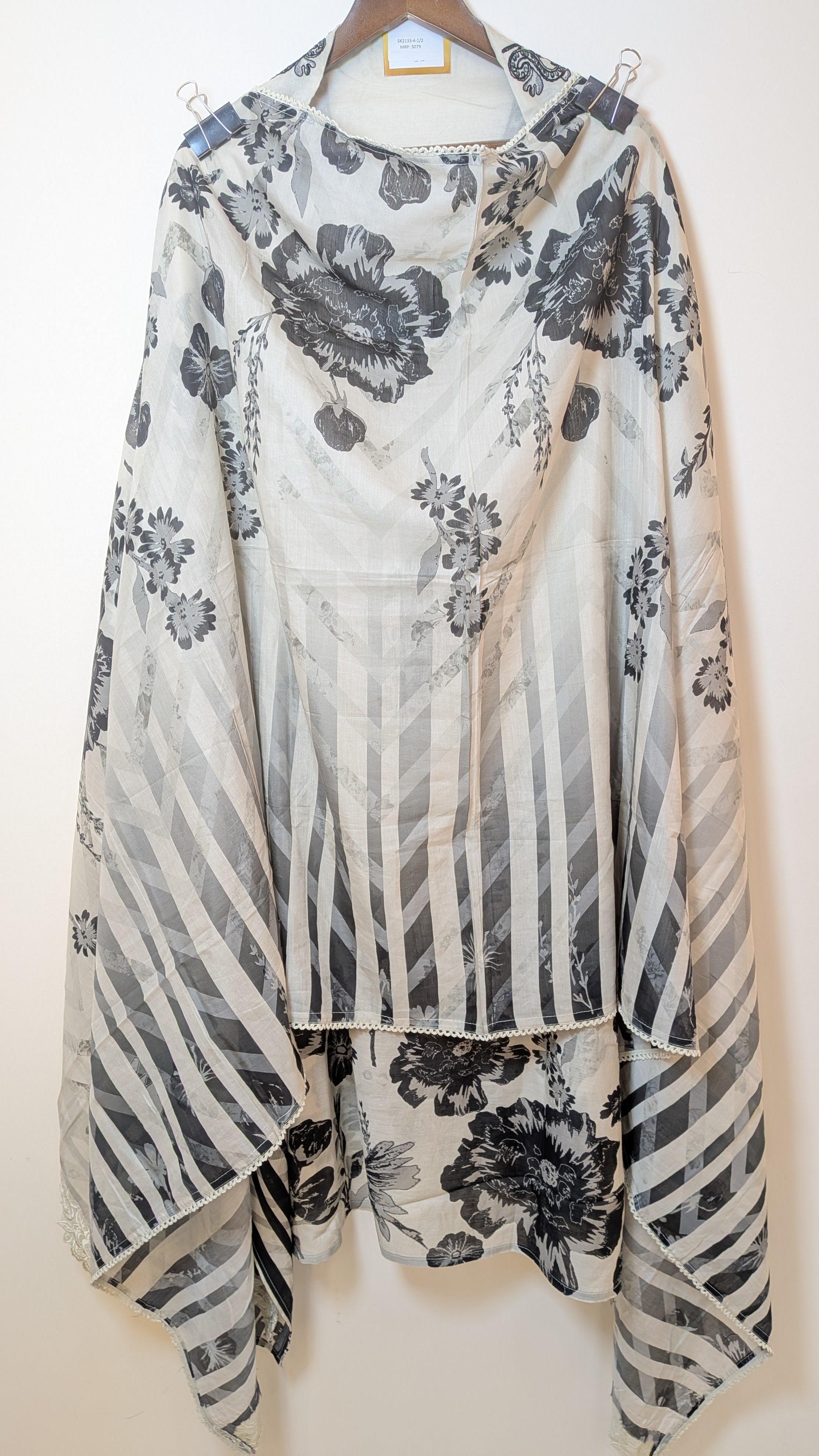 Floral Print Black and White Unstitched Suit on Pure Mul Cotton