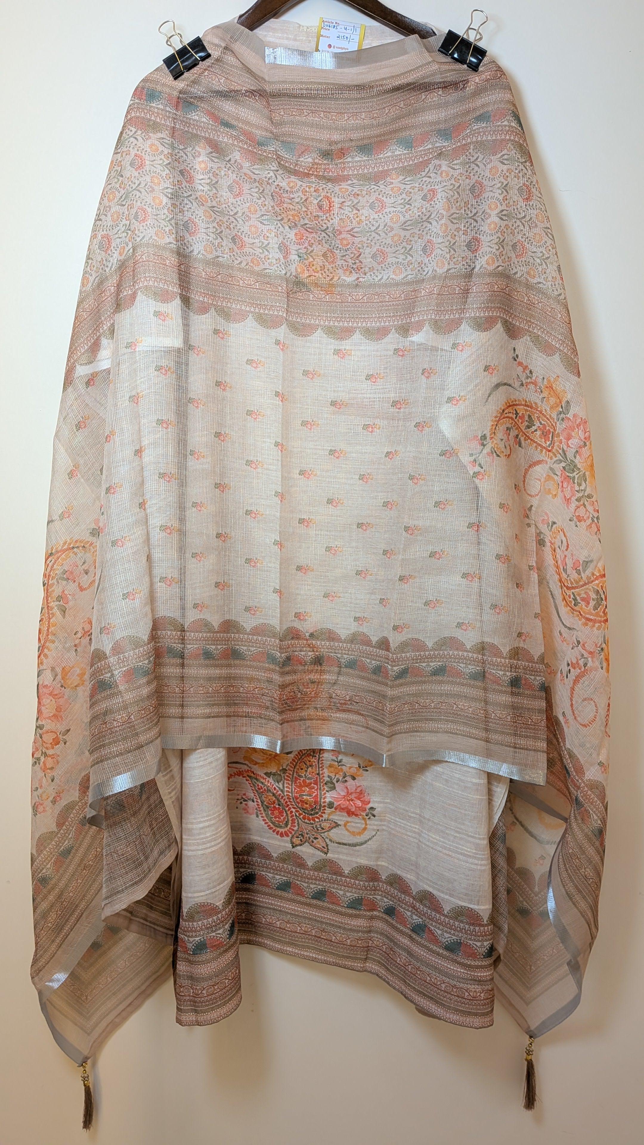 Floral Printed Unstitched Suit Set with Linen Shirt Piece Kota Doria Dupatta