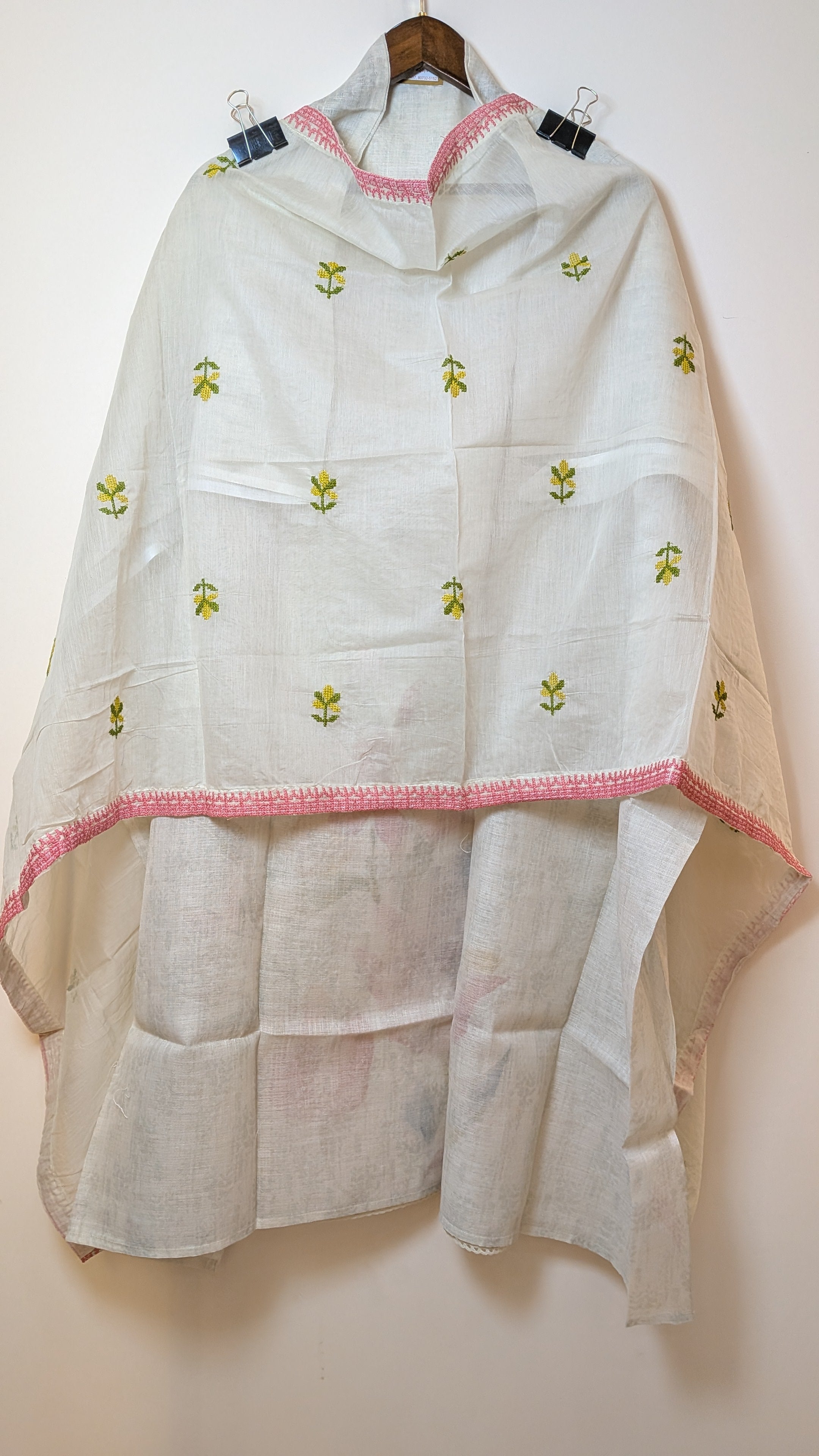 Floral Printed Unstitched Suit Set on Kota Doria with Handwork Detailing