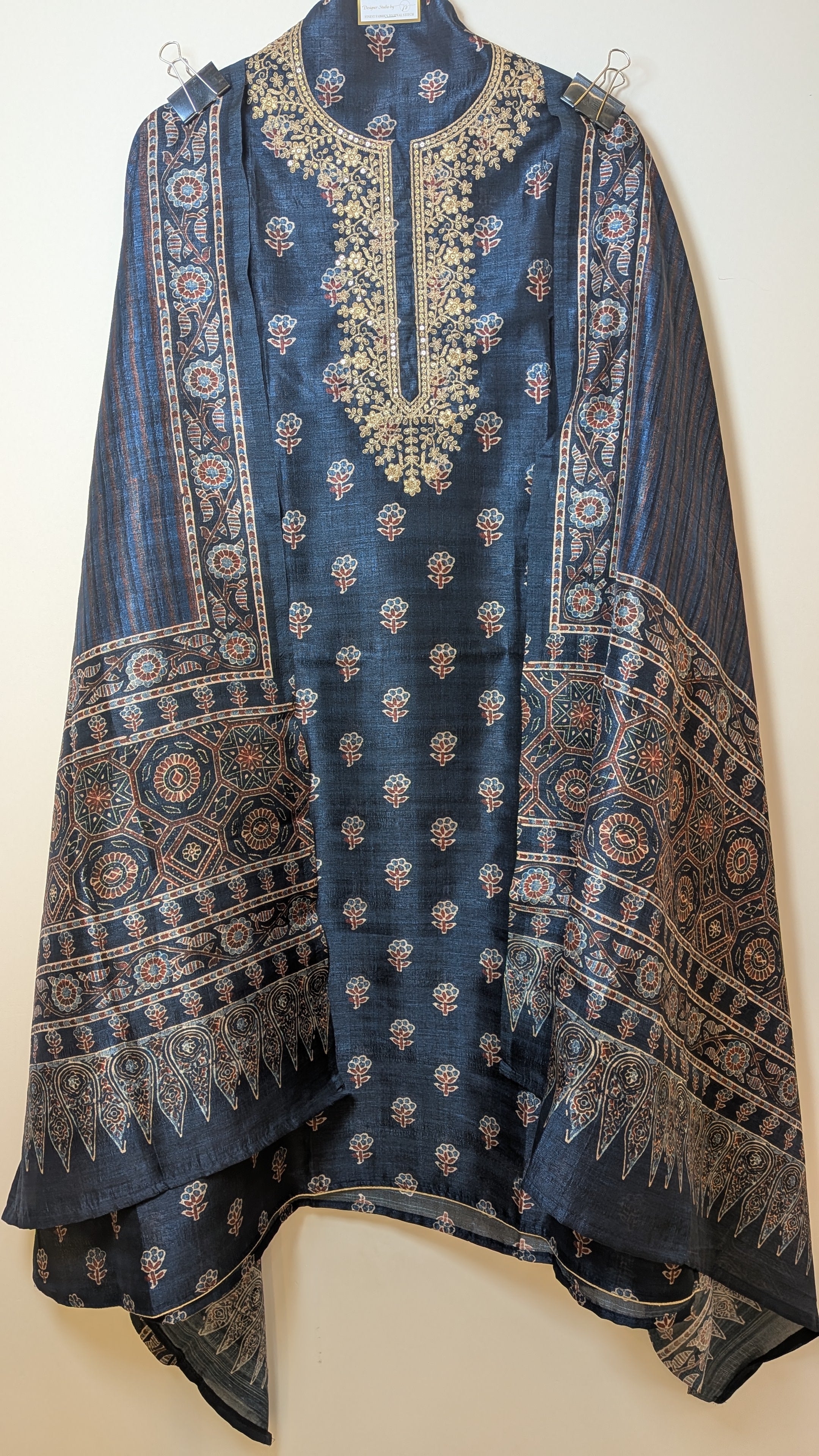Block Print Unstitched Suit Set on Tussar Silk