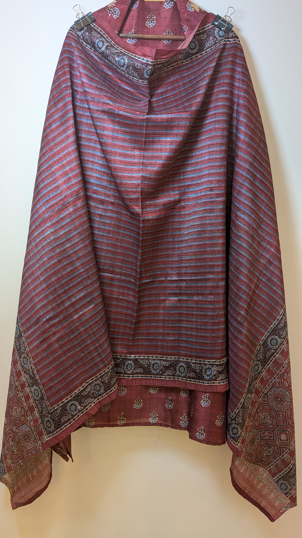 Block Print Unstitched Suit Set on Tussar Silk