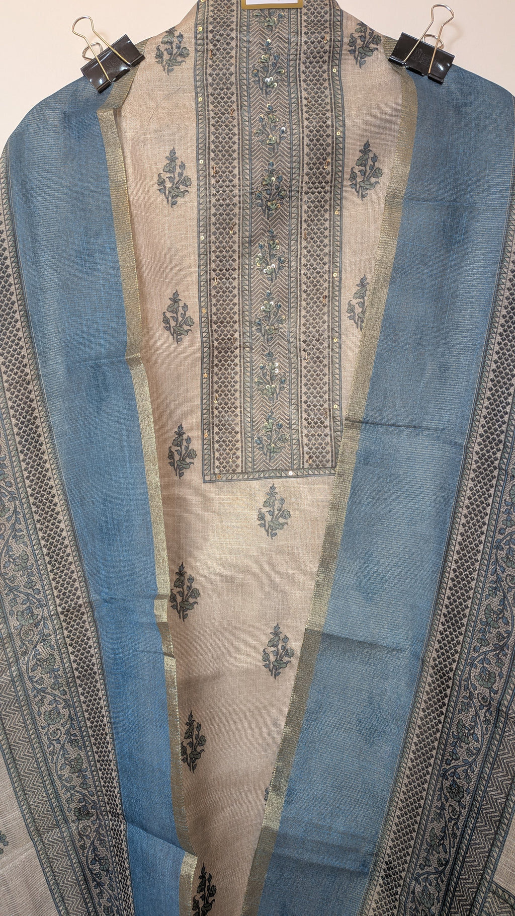Floral Printed Unstitched Suit Set on Linen Shimmer
