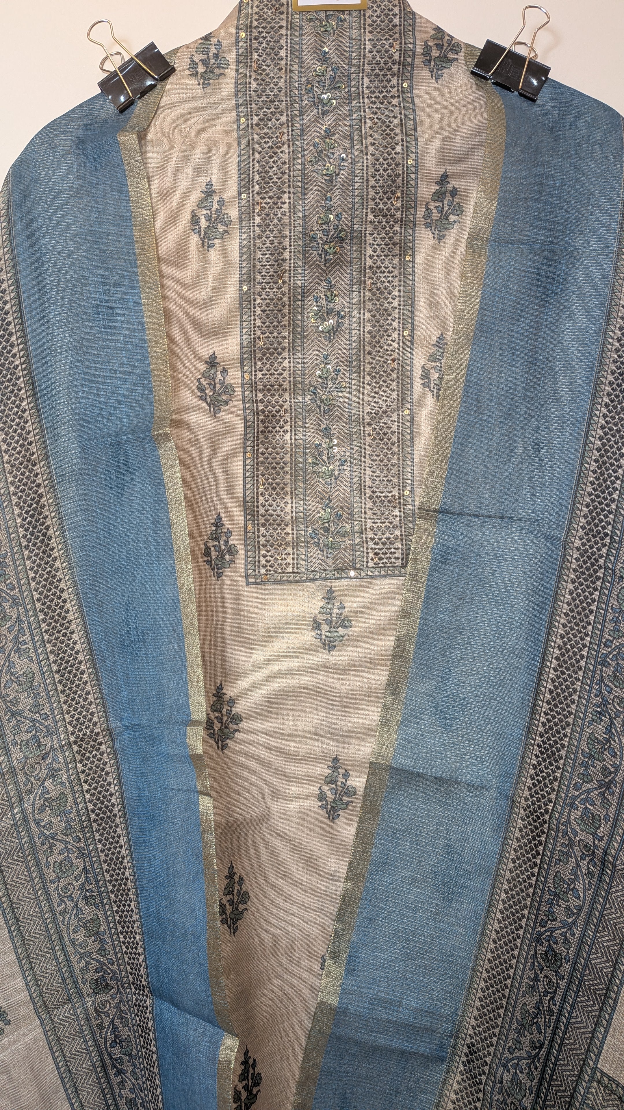 Floral Printed Unstitched Suit Set on Linen Shimmer